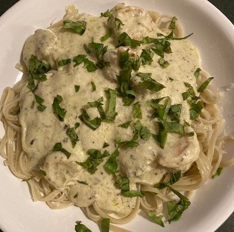 Creamy Pesto Shrimp with Lemon Pepper Linguine